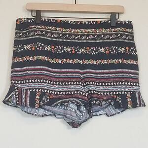 Loft Riviera Black Floral Ruffle Hem Shorts Women's 10 Petites Spring Summer